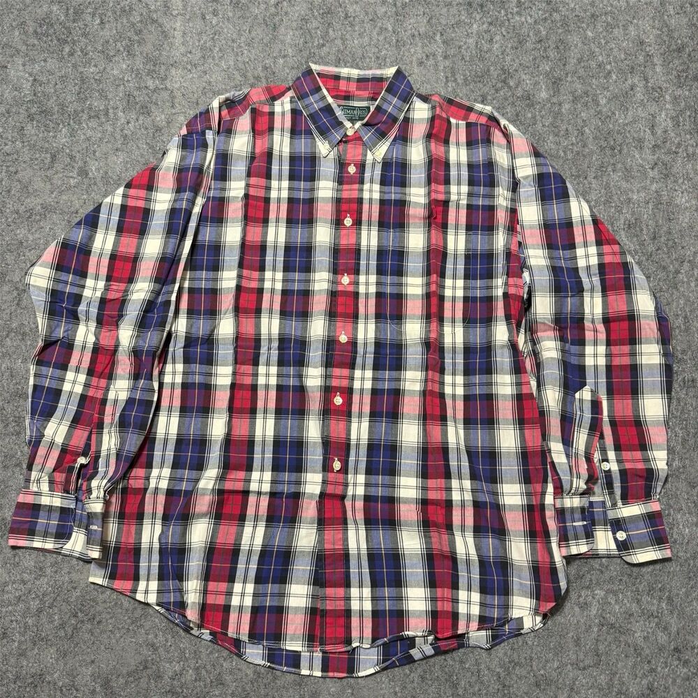 Vintage 80s Gitman Bros Plaid Shirt Large L Cotton Made In USA Button Down Prep